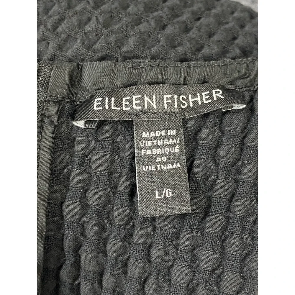 Eileen Fisher Dress Womens L Black Textured Knit Shift Zip Back Short Sleeve